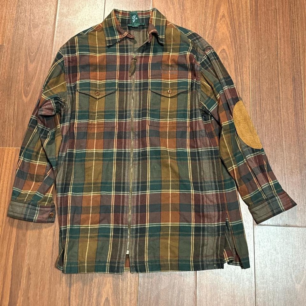 Ralph Lauren Plaid Brown Full‎ Zip Elbow Patch Jacket Size Women's Small